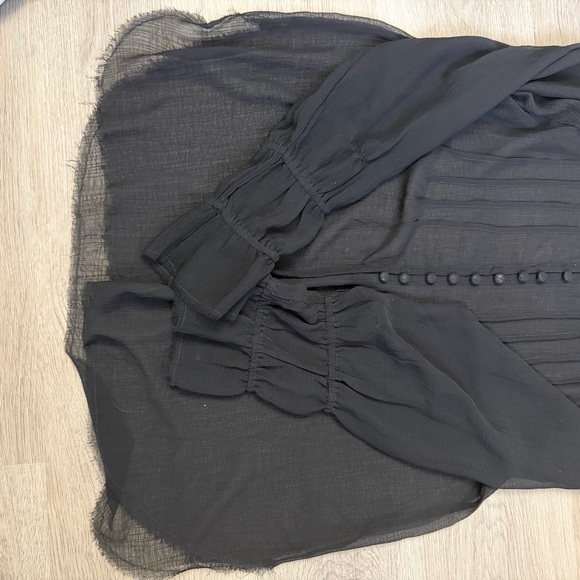 Urban Outfitters Black Sheer Button-Front Ruffle Blouse - Picture 10 of 12